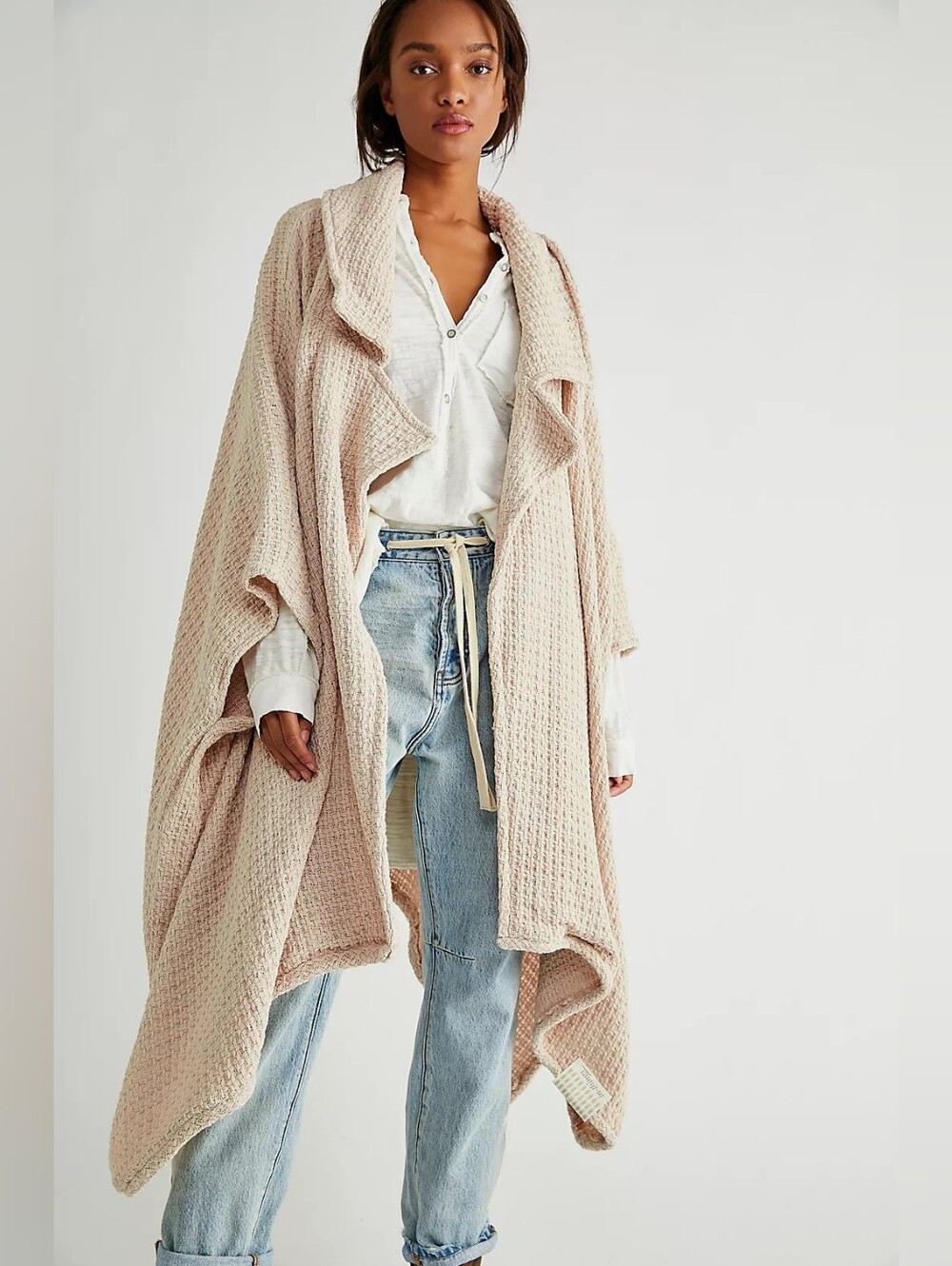 Free People Mile High Waffle Knit Oversized Poncho O/S